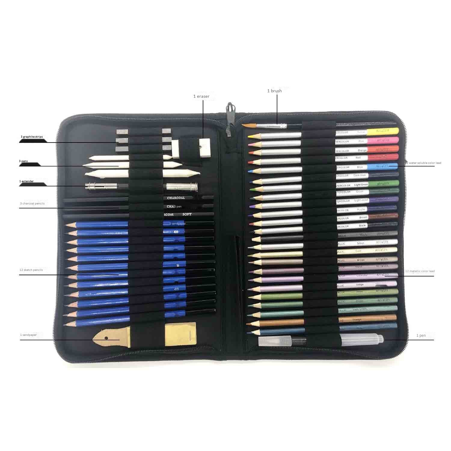 Schets Tekening Potlood Set, 51 Schets Potlood Schilderen Set, Professionele Tekening Set, tekening Tools Voor Beginners Kinderen Een