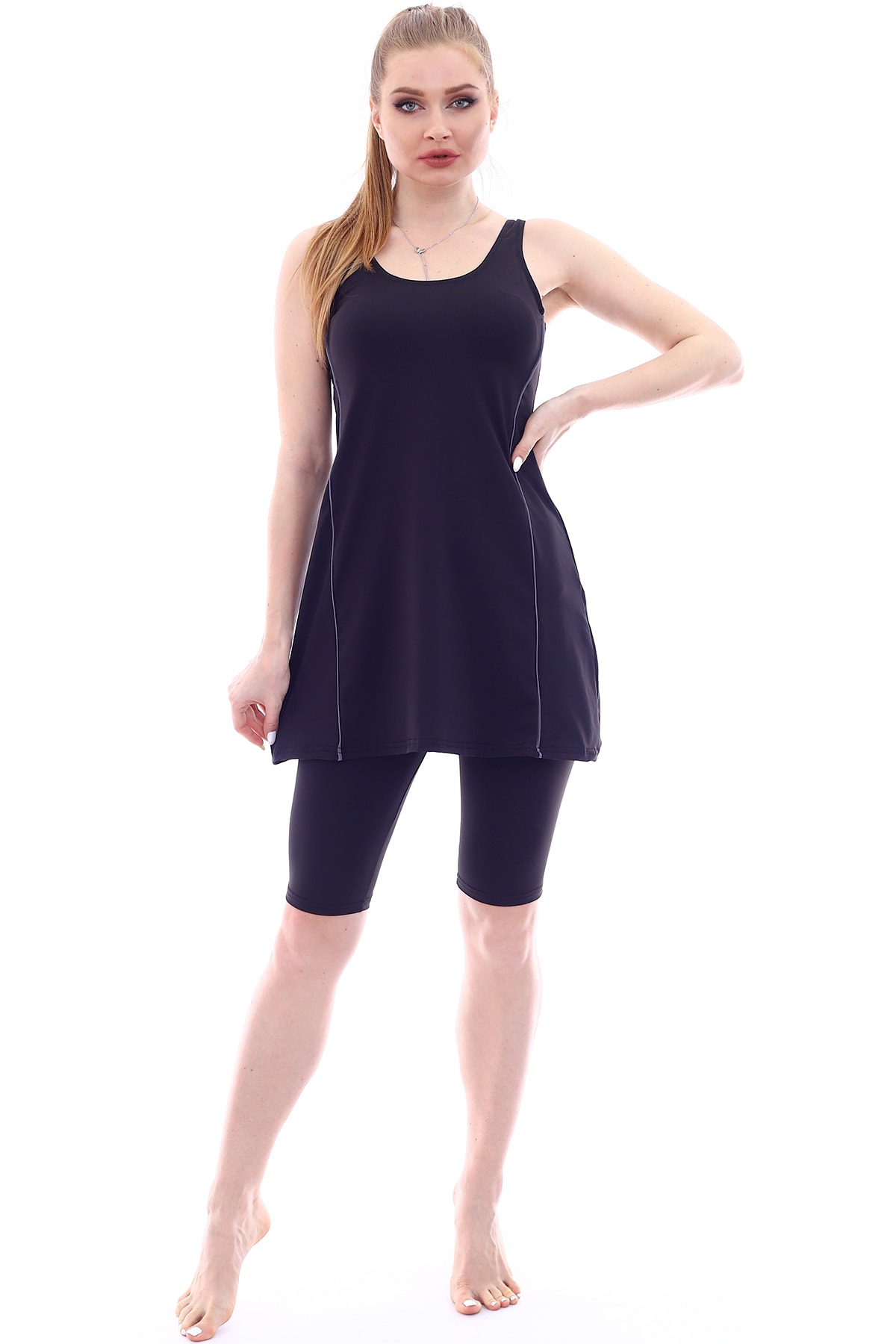 Aykum-traje de baño negro para mujer, bañador musulmán, burkini, modesto, mangas largas, islámico, Hijab: 48