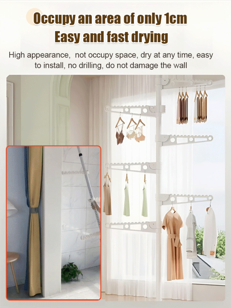Accueil tige de séchage aérienne plancher debout support de séchage non perforé balcon chambre extensible corde à linge pôle suspendu manteau Rac
