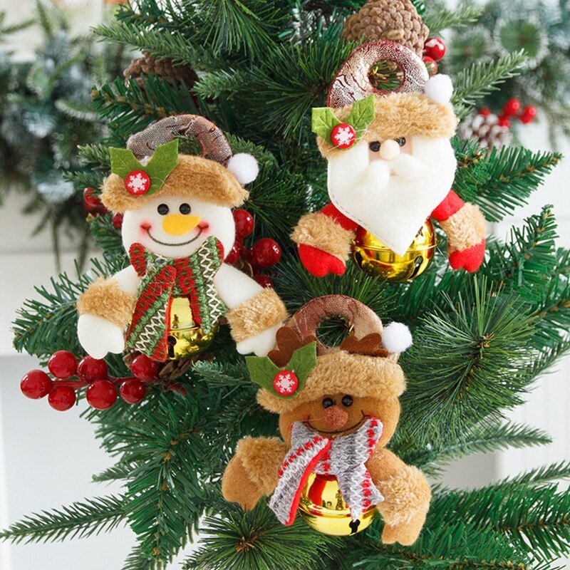 3 Pcs Kerst Element Pop Bel Hanger Diy Xmas Kerstboomversiering Santa Sneeuwpop En Rendier Opknoping Ornamenten Familie