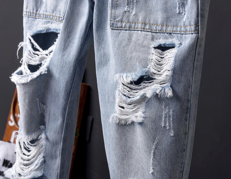 Gebrochen See Jeans männer sommer licht waschen werkzeug hosenträger Koreanische Ausführung der Trend gurt hosen männlichen insgesamt!