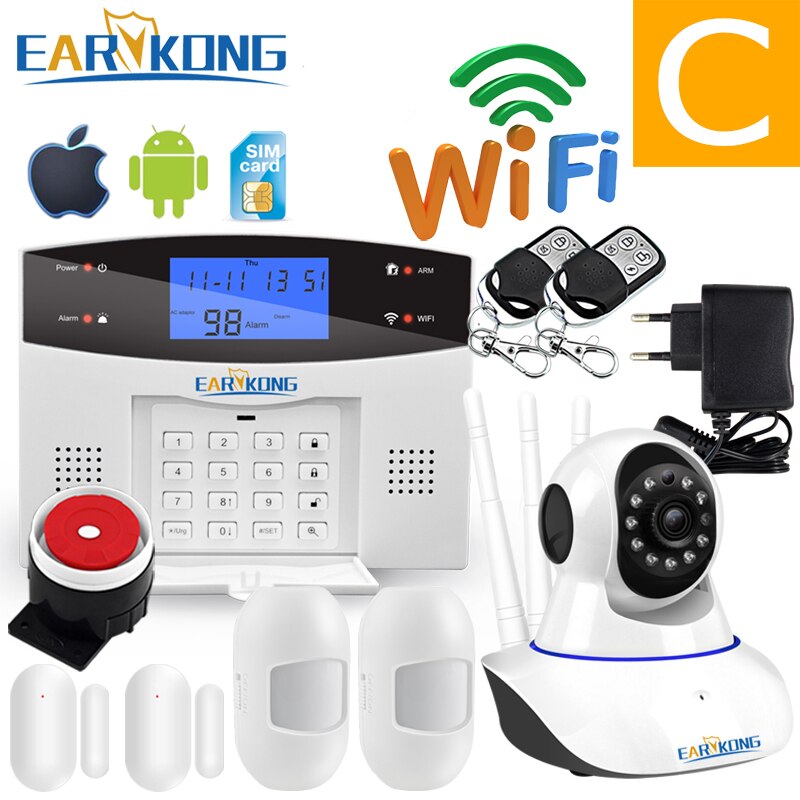 Wifi GSM Home Burglar Alarm System 433MHz Detector Alarm Support Telephone Line PSTN & SIM Card Voice Intercom Wifi APP Relay