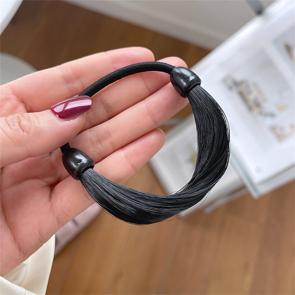 Peluca de pelo de imitación clásica para mujer y niña, lazos de cuerda, soporte de cola de caballo elástico Simple, trenza, tocado de , banda de goma, 4 colores: Gris