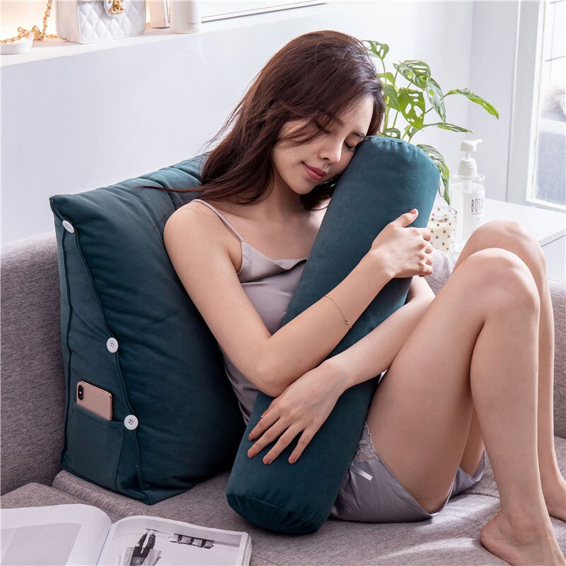 Triangle Body Pillow for Reading &amp; Bed Rest Sofa Waist Cushion Solid Color Wedge Backrest Pillow Back Cushion Headboard Pillow