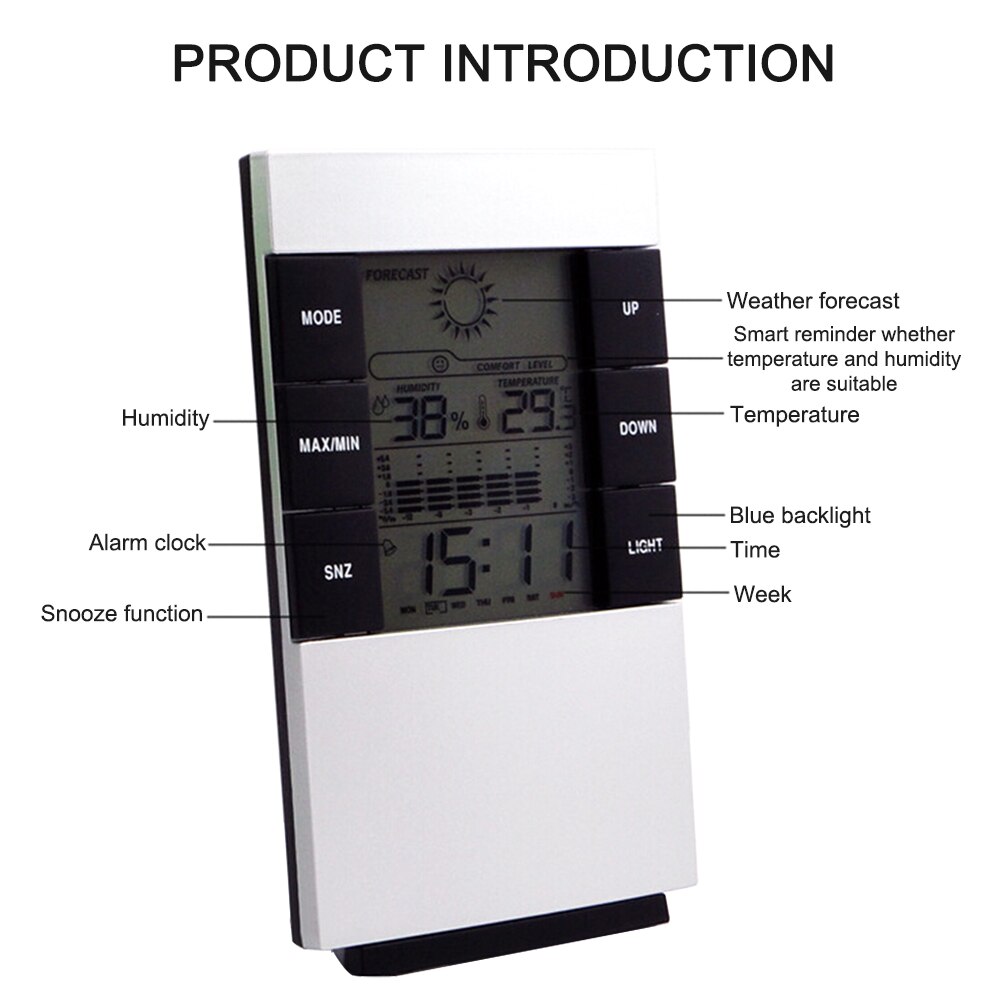 Weather Forecast Alarm Clock Perpetual Calendar Electronic Weather Station Digital Date and Time Readings LCD Light Display