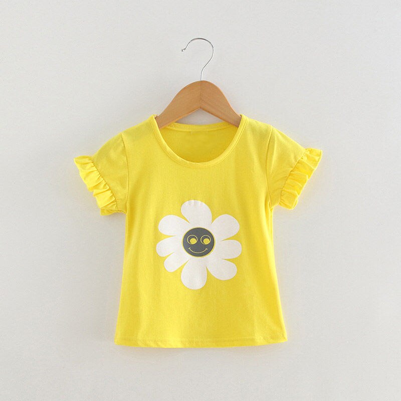 Piger& #39 ; tøj børnetøj populære blomstertoppe kortærmede t-shirt piger& #39 #39 tøj 2 to 7 år gammelt tøj: Gul / 24m