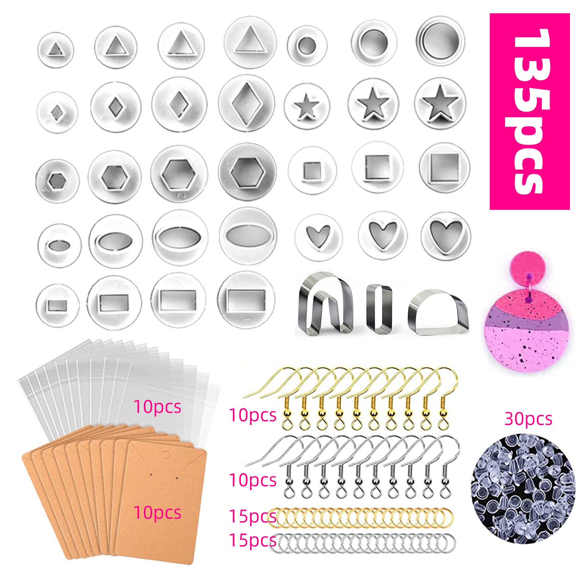 118/135 PCs Clay Cutter Stainless Steel Polymer Pottery DIY Ceramic Craft Cutting Mold for Earring Jewelry Pendant Making Tool: 135pcs set