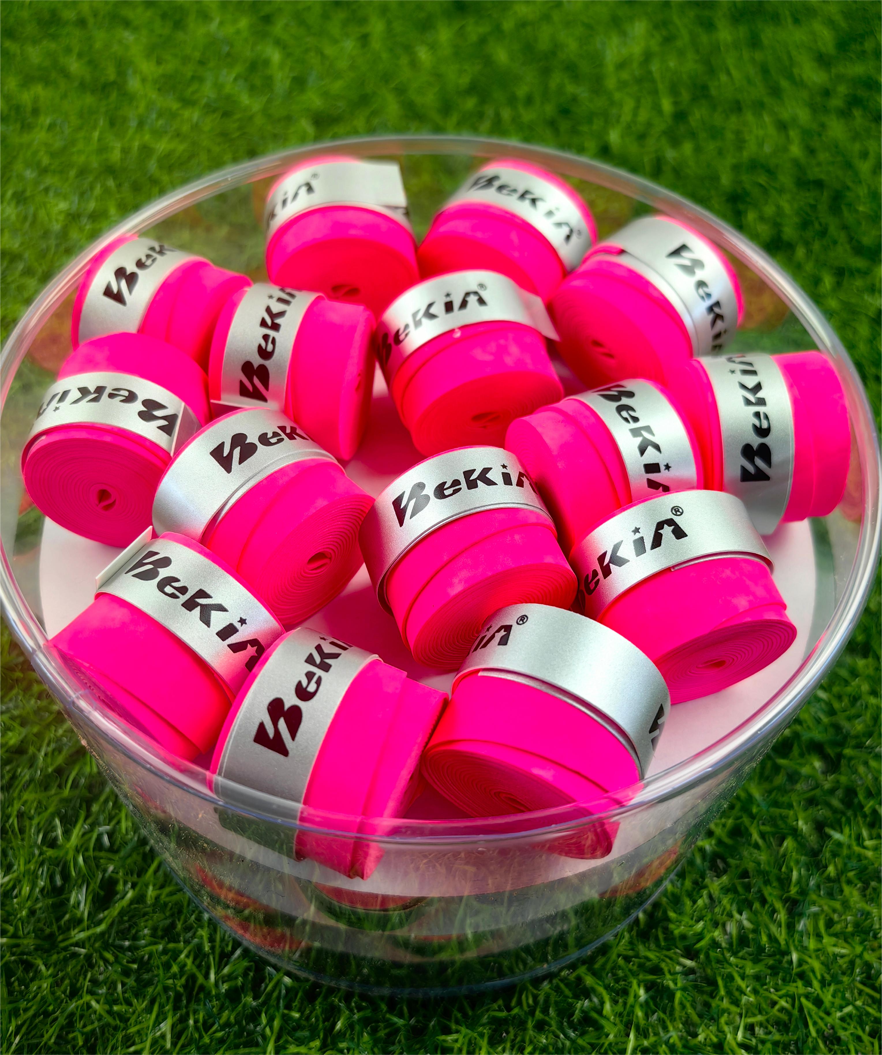 60 kpl/pakkaus kuiva tennismailan kahva liukumaton hikeä imevä suojus tapit sulkapallokahvat mailan tärinäsuoja hikinauha: Vaaleanpunainen