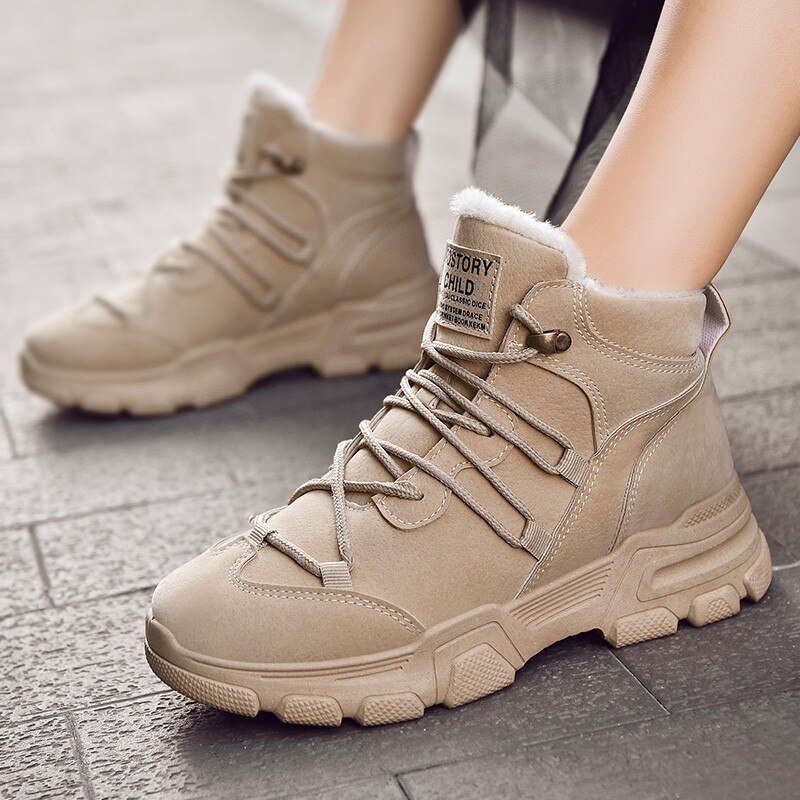 Kvinnor fritidsskor kvinna sneakers trend fritidsstövlar lägenheter vinter zapatillas: Beige / 5