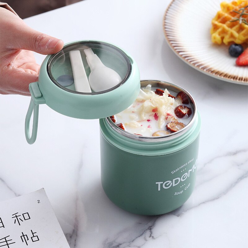 500ml Stainless Steel Thermos Lunchbox With Spoon for Kids Children School BPA Free Leakproof Mini Soup Food Flask Container