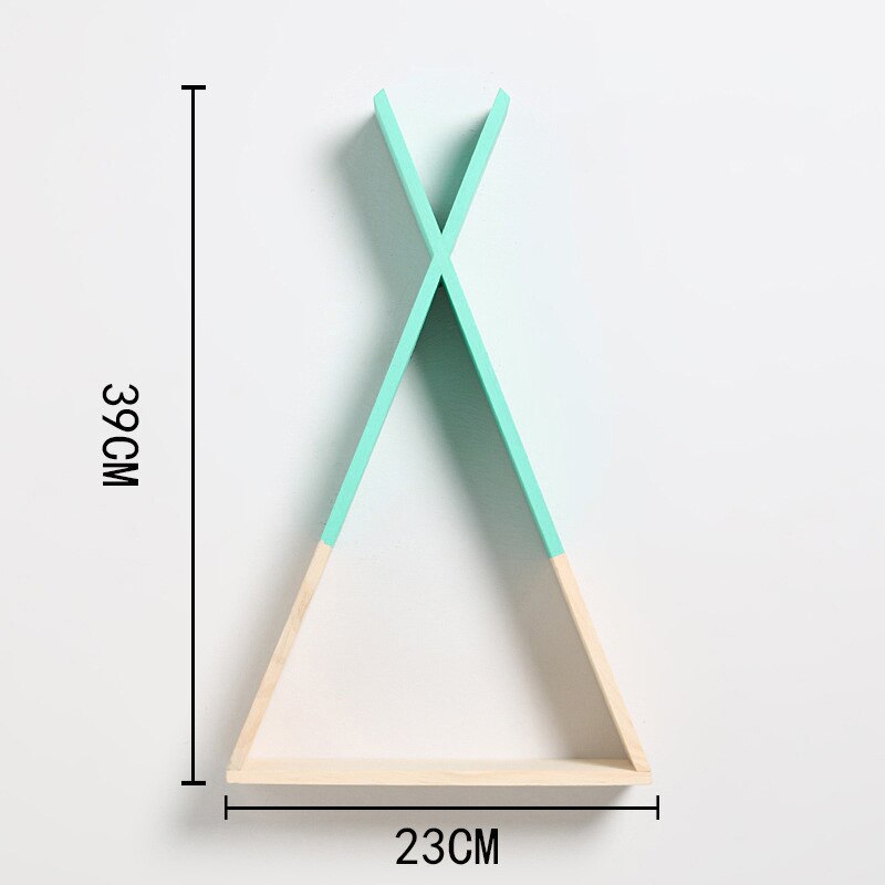 1PC X Triangle Wooden Shelf Home Wall Decorative Shelf For Kids Boy Girls Room Decorations Living Room Wall Decor Wooden Shelf: green 1