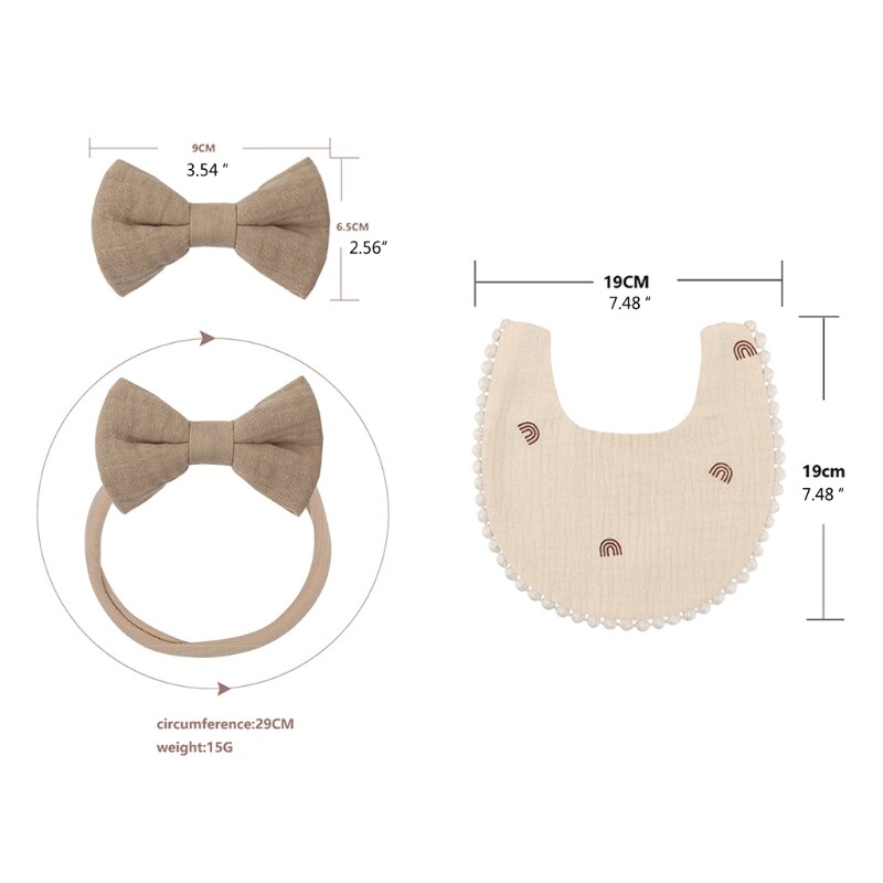Asciugamano Saliva per bambini 67JC con Kit fascia Bowknot 2 pezzi bavaglini per neonati in puro cotone regalo per nuovi genitori
