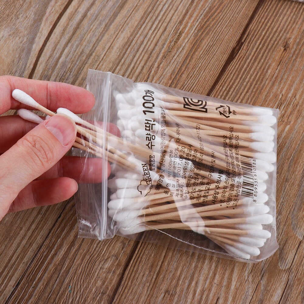 200 Stuks Pure Houten Wattenstaafjes Sticks Dubbele Tip Applicator Wattenstaafje Neus Schoonmaken Gezondheidszorg Tool Met Opbergdoos