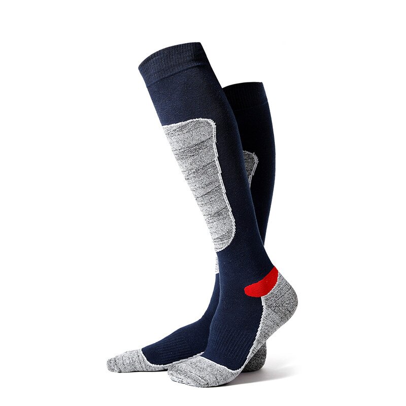 1 Paar Unisex Outdoors Lange Skiën Wandelen Wandelen Ademende Antihechtende Dikke Bodem Warme Sokken: Dark Blue L (39-43)