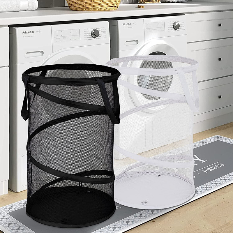 High Cylindrical Folding Laundry Basket Mesh Basket Household Large Capacity Package Multi Functional and Durable