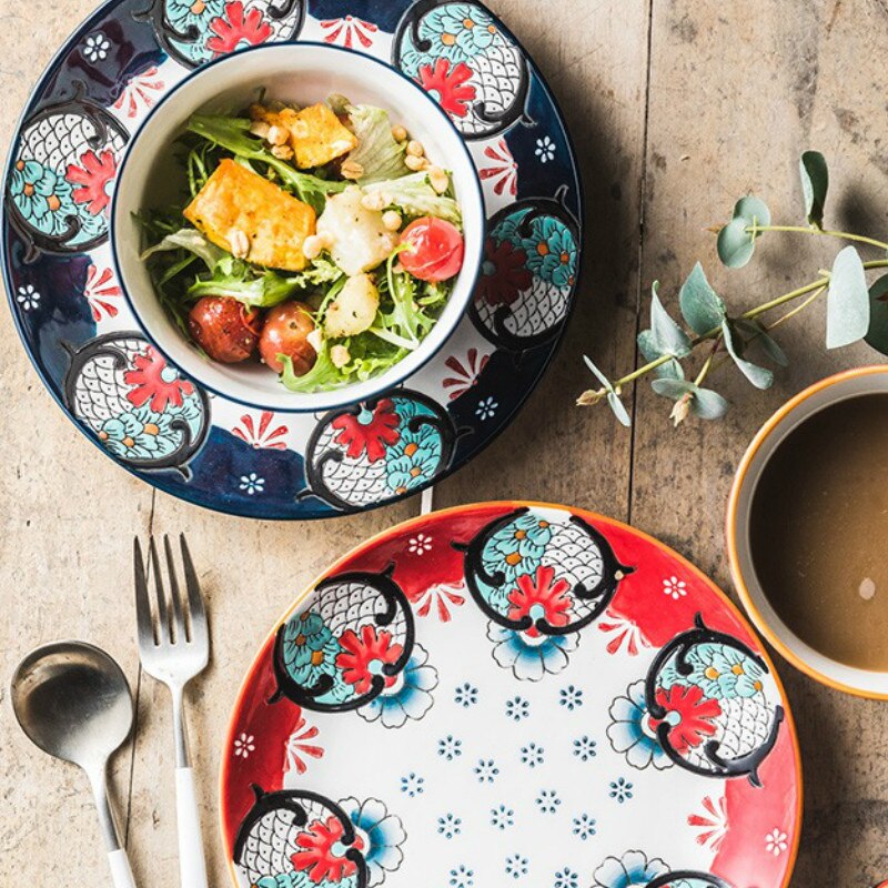 Retro handmålad tallriksservis hem frukost set sallad dessert tallrik har enkel keramisk tallrik  lb51904
