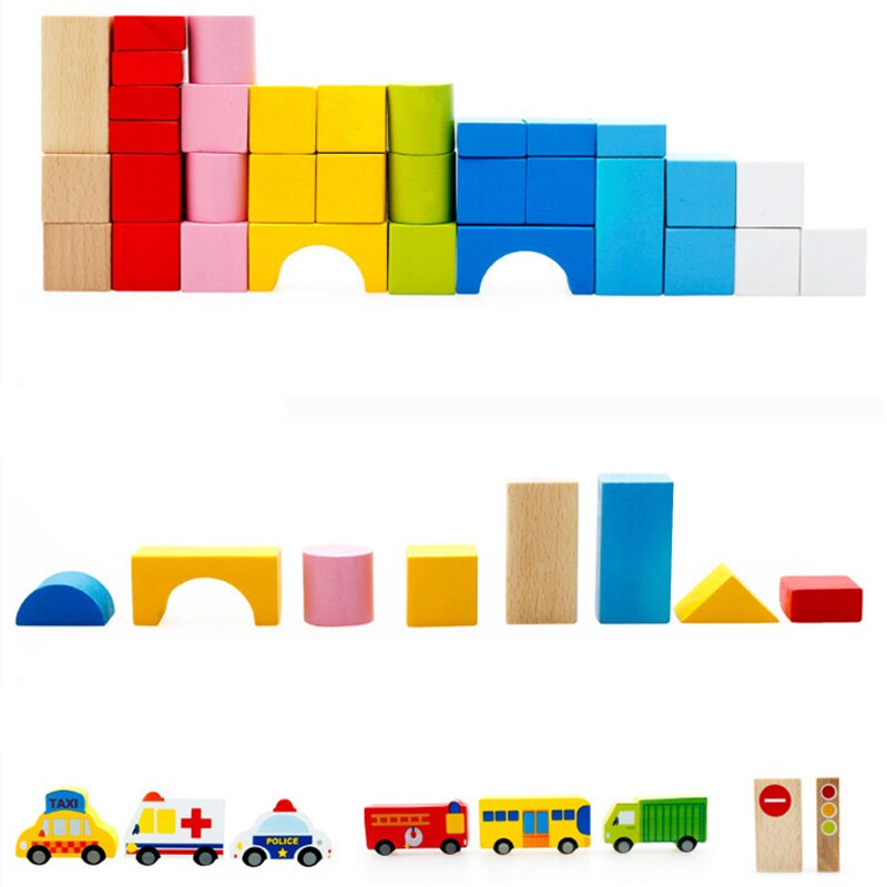 62Pcs Kinderen Houten Blokken Stedelijke Verkeer Assembleren Baby Speelgoed Vroege Onderwijs En Intellectuele Ontwikkeling