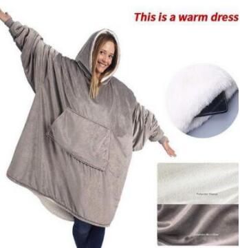 Manta suave con mangas para mujer, Sudadera con capucha de lana de gran tamaño, sudaderas cálidas, manta de televisión, Sudadera con capucha, bata de baño de hombre: gray