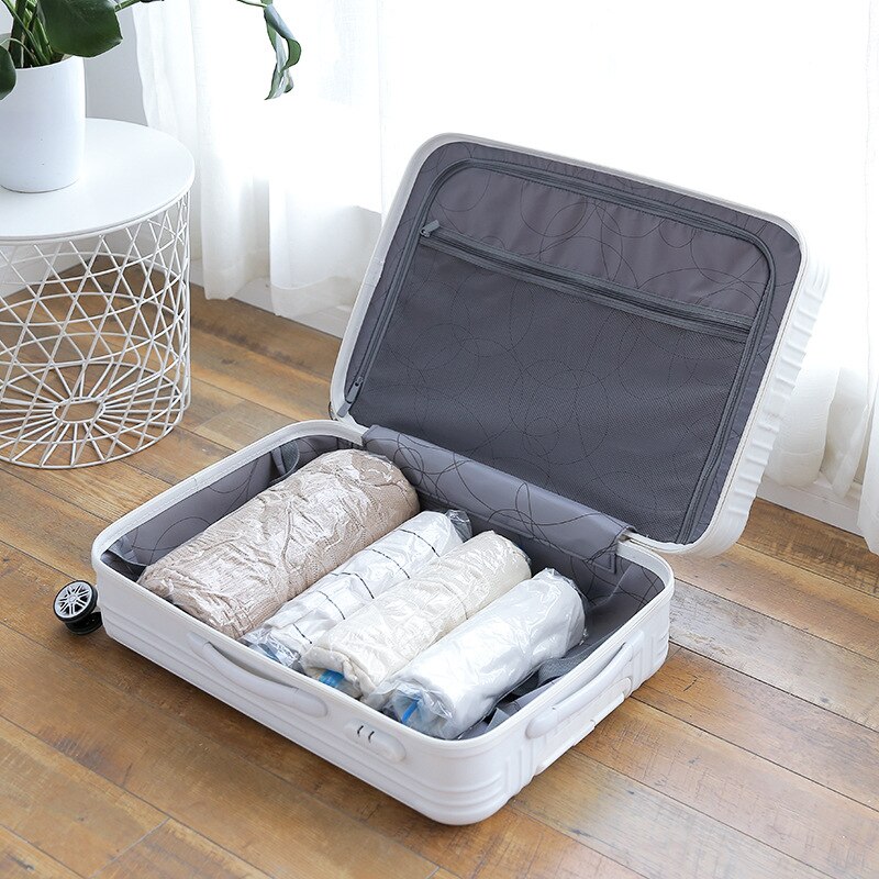 Bolsa de vacío de compresión enrollable a mano, bolsa de almacenamiento de plástico para ropa de casa, comprimida, plegable, ahorro de espacio de viaje, bolsas de sellado