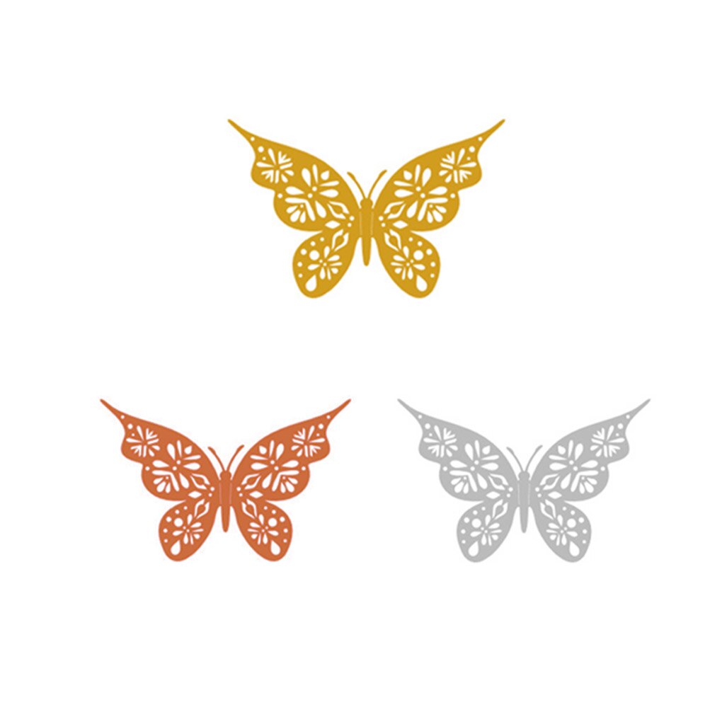 Autocollant Mural papillon 3D en papier ajouré doré, 12 pièces/ensemble, pour fête de , fenêtre de Shopping, décoration de maison, pour chambre d'enfants