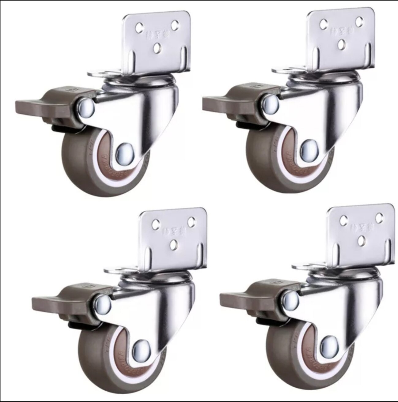 4pcs Furniture Casters Wheels Soft Rubber Swivel Caster Quite Roller wheels for trolley Baby Crib Bed Wheels Household Accessory: 1.0 Inch / with brake