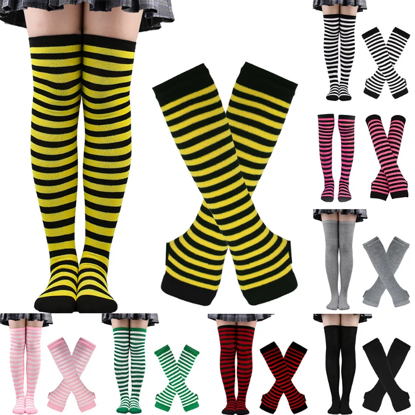 Geyoga Medias De Navidad A Rayas Hasta El Muslo Con Lazo, Perfectas Para Disfraces, Fiestas Y Cosplay
