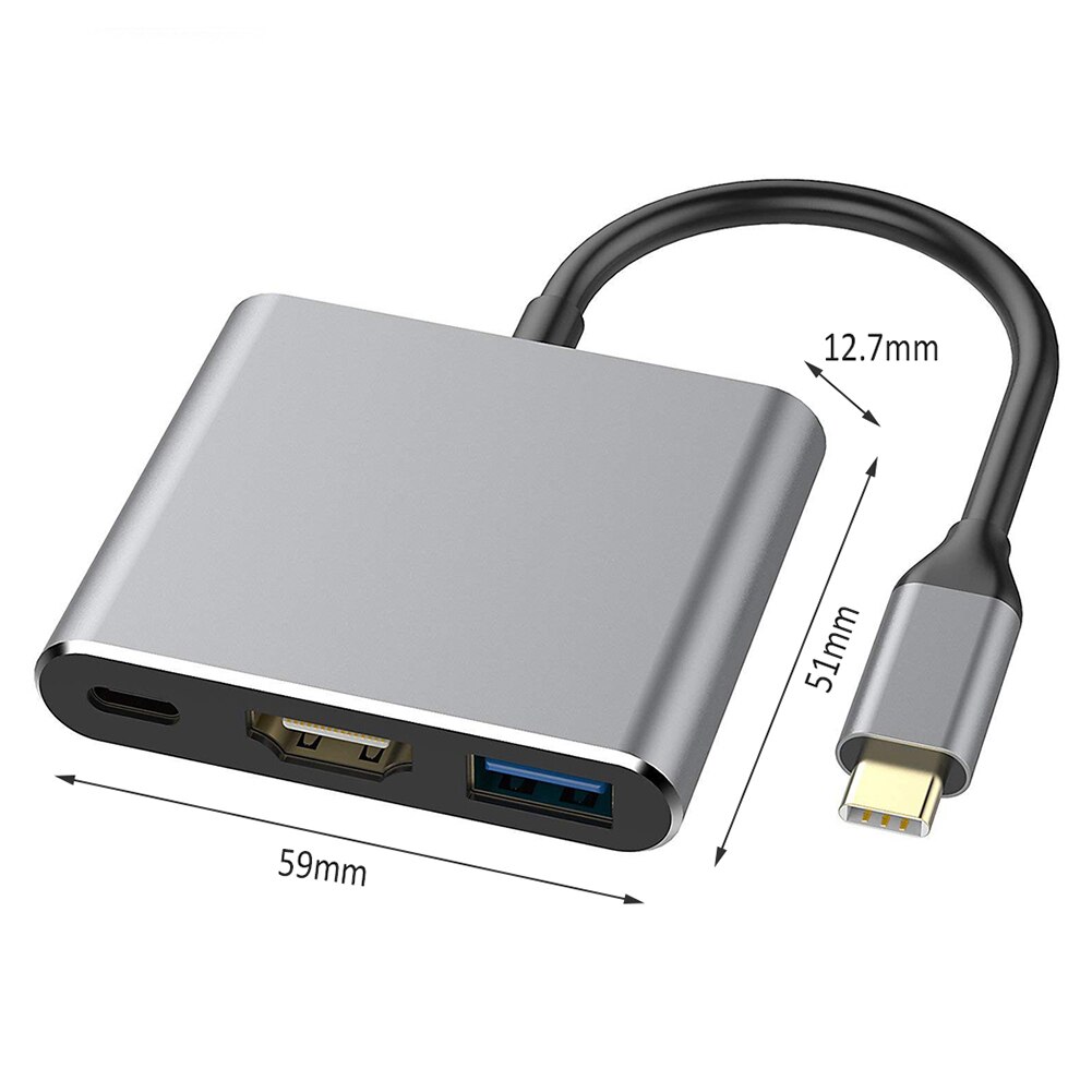 3 in 1 USB 3.1 HUB Converter Installa Remove Convenient Simple Aluminum Alloy USB3.0 Type-C PD 4K HDMI Adapter