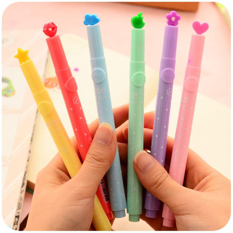 6 unidades/lote de rotuladores de colores para colección de recortes, bonitos subrayadores, herramientas de papelería tipo zakka, canetas escolares, F285