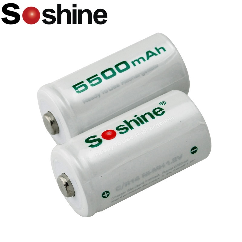 2pcs/lot Soshine C Size 1.2V C/R14 C LR14 Size NiMH Rechargeable Battery 5500mAh