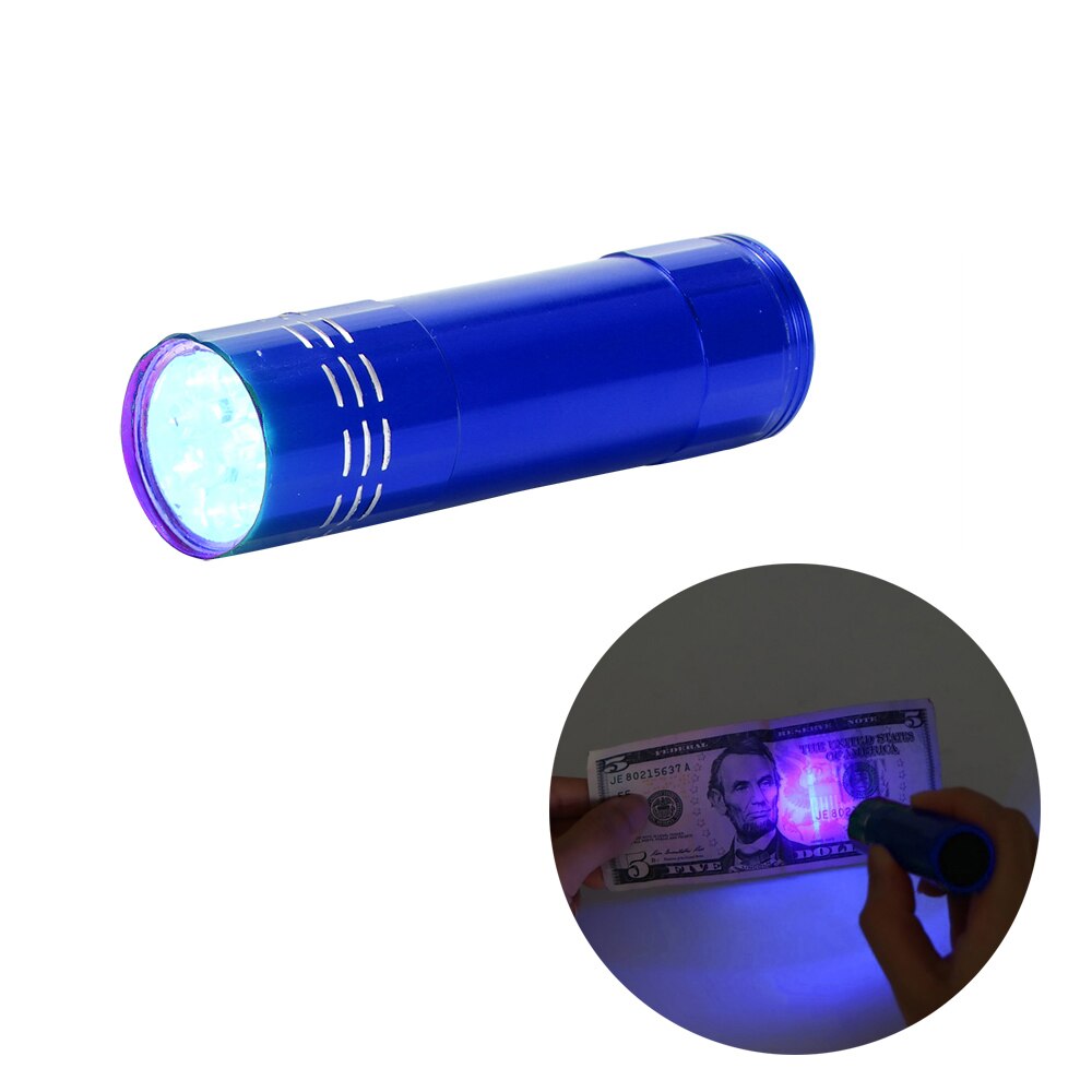 Mini Aluminium Uv Light Zaklamp 9 Led Zaklamp Zwart Ultraviolet Licht Lamp Led Downlight Zaklamp Fakkel Draagbare: blue
