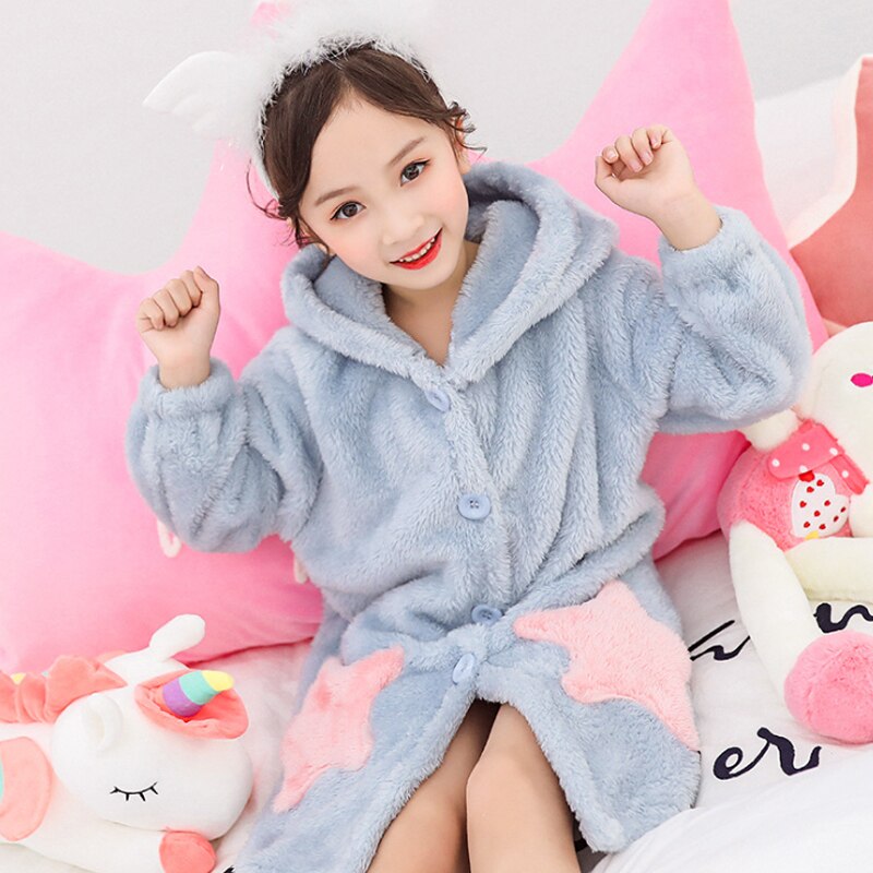 Vinter bebis pyjamas morgonrock tecknad hoodies flicka pojkar nattkläder badhanddukar barn mjuk morgonrock pyjamas #39