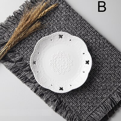 6inch, white embossed porcelain serving dish, ceramic kitchen plates, wedding plates for decoration, party buffet fruit plate: B