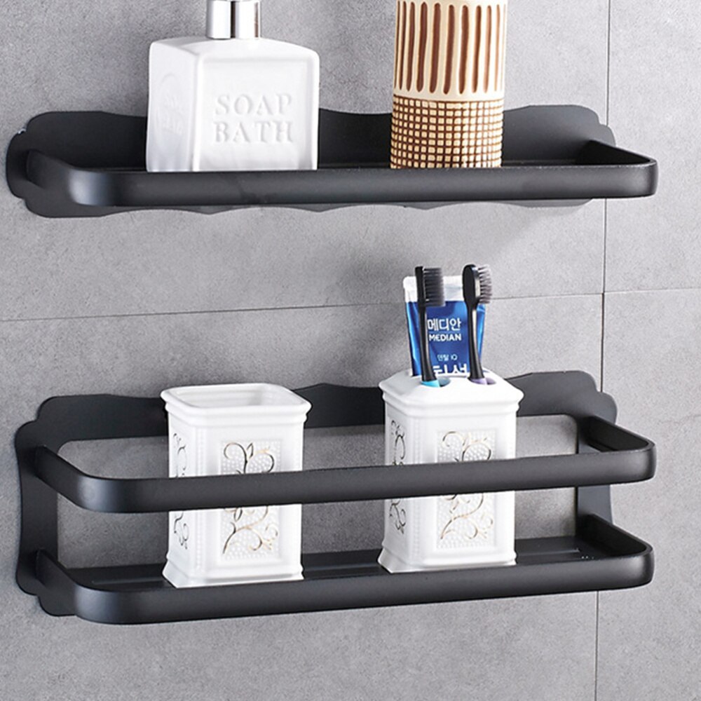 Punch Free Storage Stand Bathroom Shower Shelf Soap Shampoo Cosmetic Shelf Holder Organizer for Home Bathroom (Black Single Laye