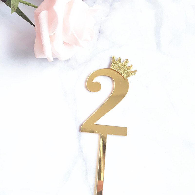 Acrylic Glitter Crown Numbers Happy Birthday Cake Topper Wedding Cake Toppers Birthday Cakes Baby Shower Cupcake Toppers: Gold2