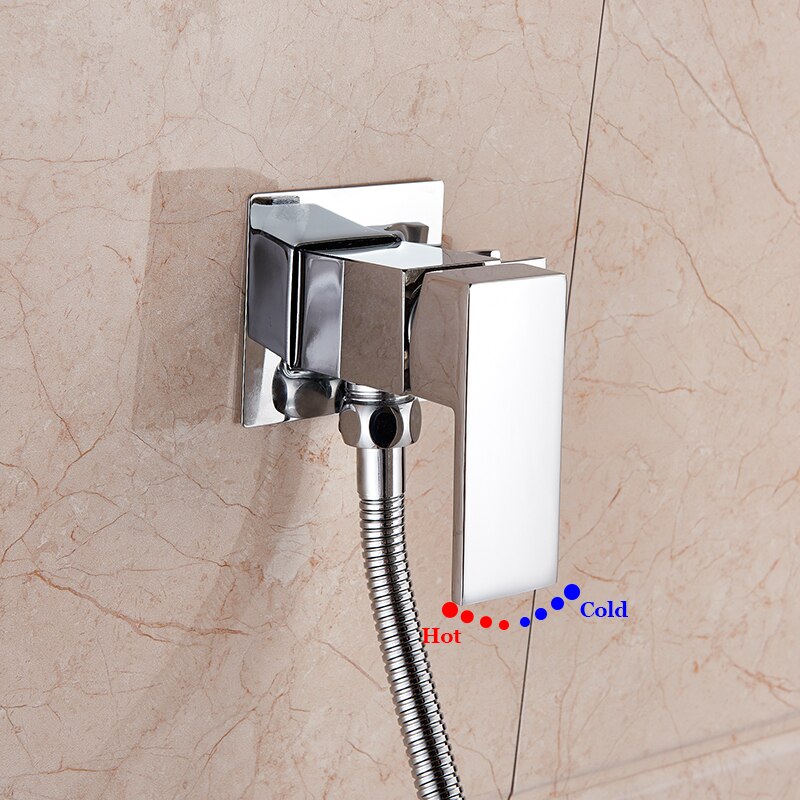 ULGKSD Bathroom Bidet Square Hand Shower Head Chrome Finish Solid Brass Cold Water Valve Tap Crane 360 Degree Switch