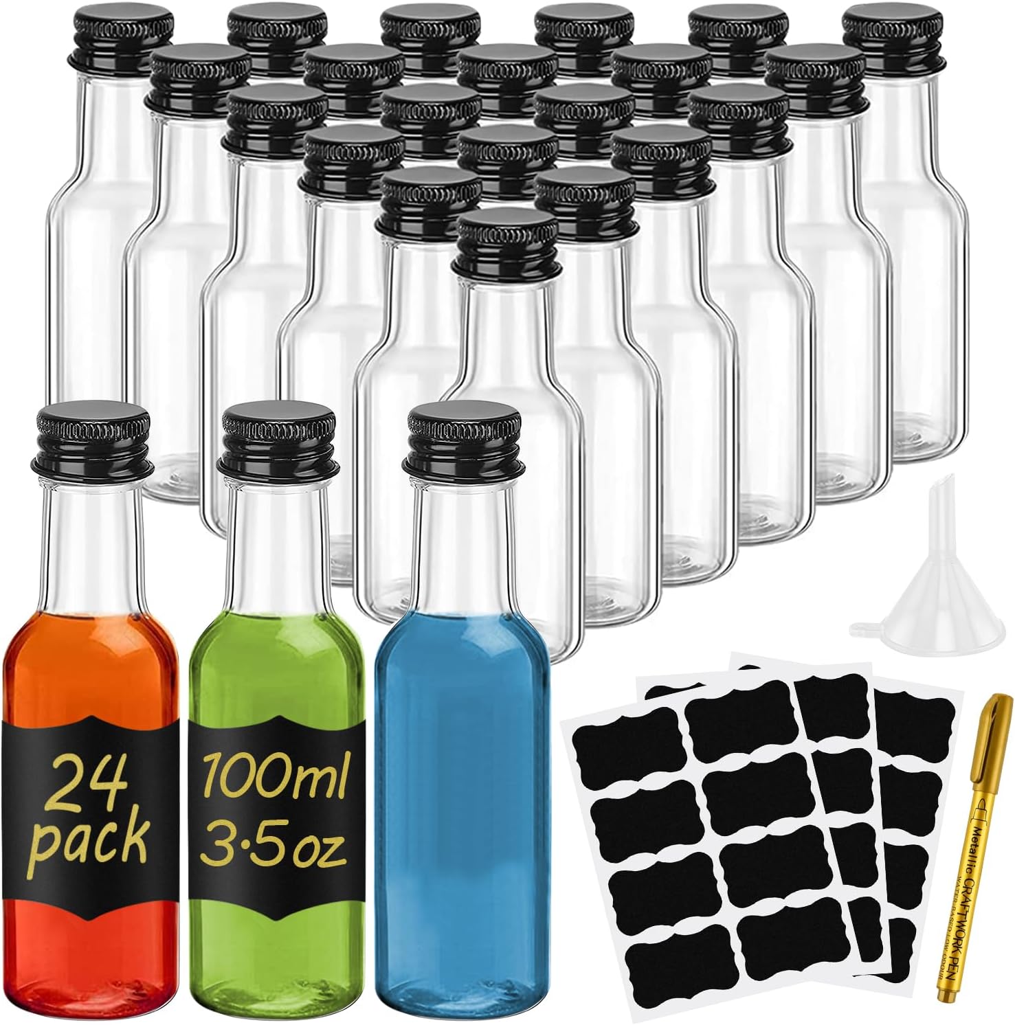Mini-Schnaps flaschen 100ml leere kleine Plastik flaschen wieder verwendbare Miniatur-Alkohol flaschen mit Etiketten trichter für Hochzeiten