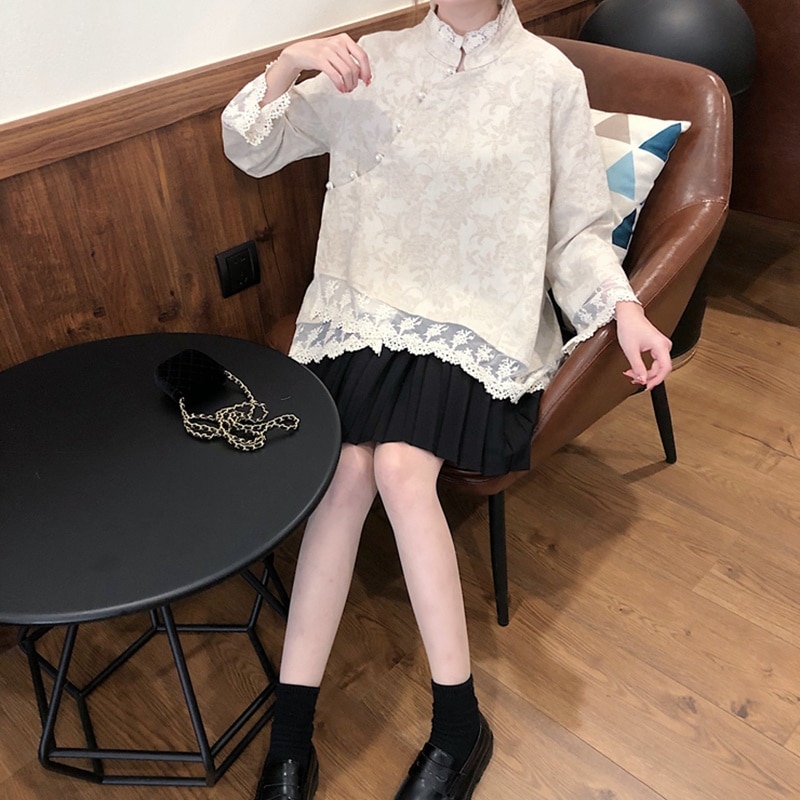 Ladies Chinese Tops Top Women Spring Retro Oblique Shirt Qipao Cheongsam Top Tea Chinese Style Clothing Women 10077