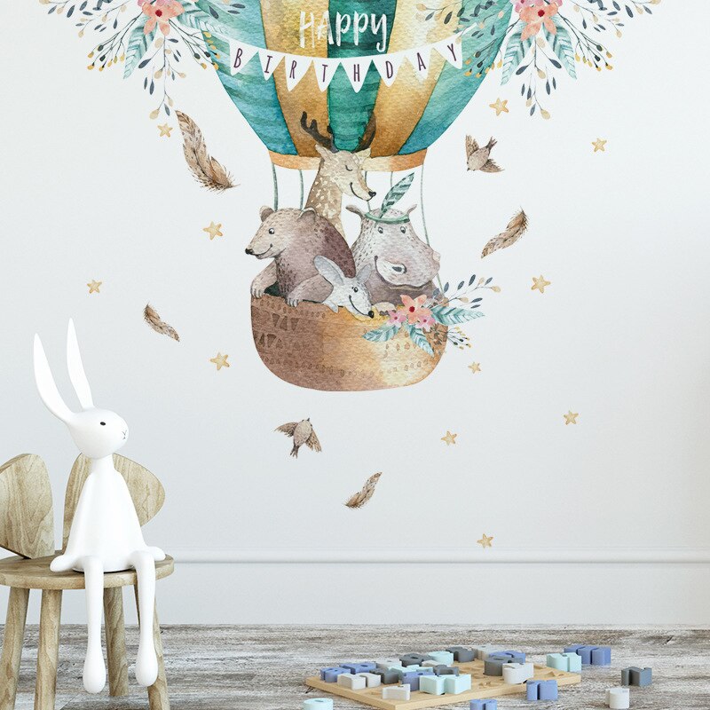 Wallsticker tegneserie luftballon dyreklistermærker børneværelse dekoration boligindretning baby soveværelse væg selvadsivet