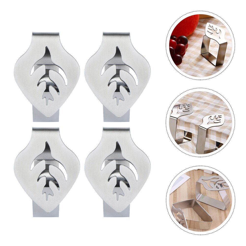 4pcs Stainless Steel Table Cloth Clamp Leaf Shaped Dining Room Tablecloth Holder: Default Title