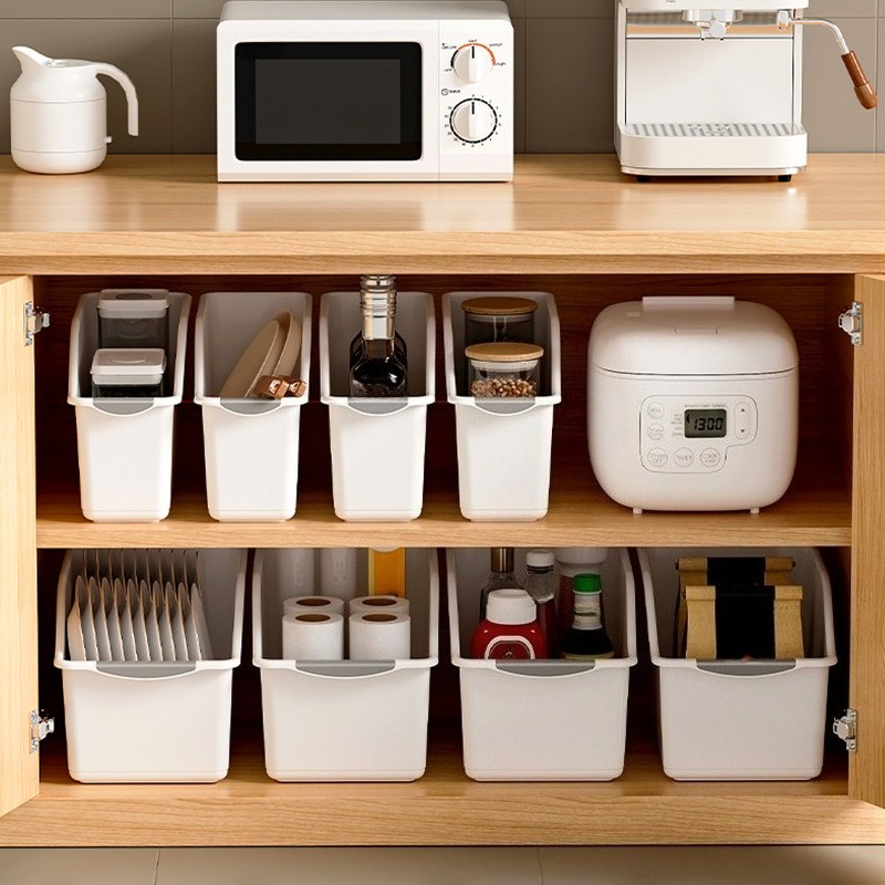 Versatile Plastic Storage Bin Set - Curved Home Organizer for Cleaning/Essentials/Baskets, Space-Saving Declutter Solutions