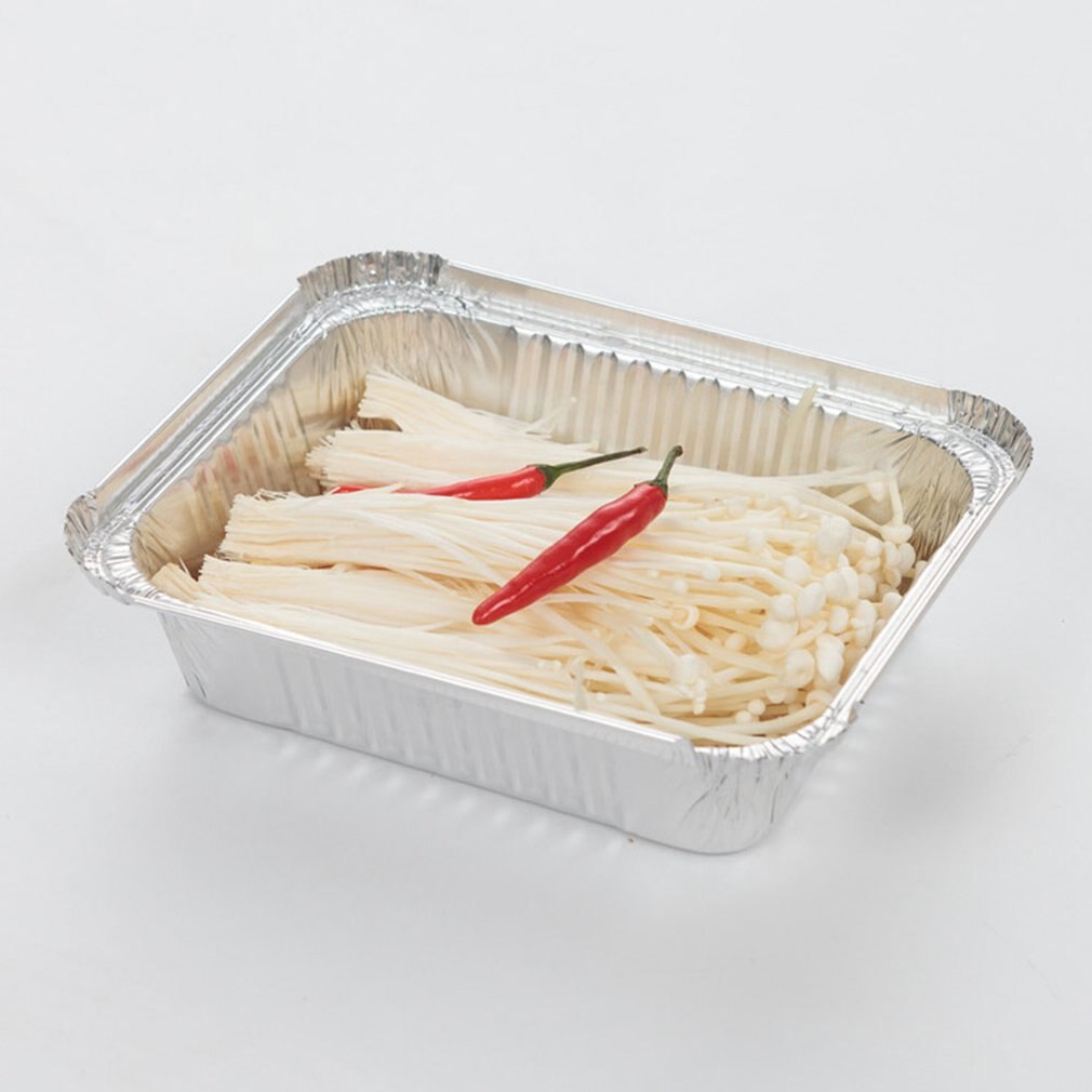 Fiambrera Rectangular de aluminio, caja de cartón de lata para barbacoa, Bol de aluminio desechable, contenedor para llevar