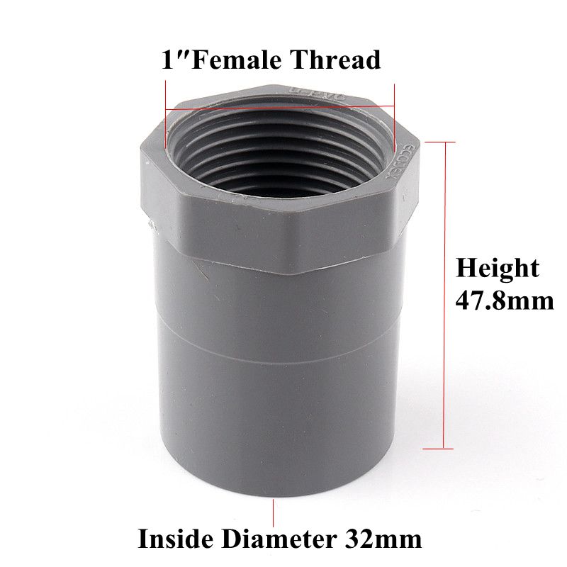 Conectores Rectos de PVC de 20/25/32/40/50/63mm, conectores hembra de rosca, juntas de tubo de suministro de agua de riego para acuario y jardín, 1 ~ 5 piezas: 5pcs / ID 32mm to 1 Inch