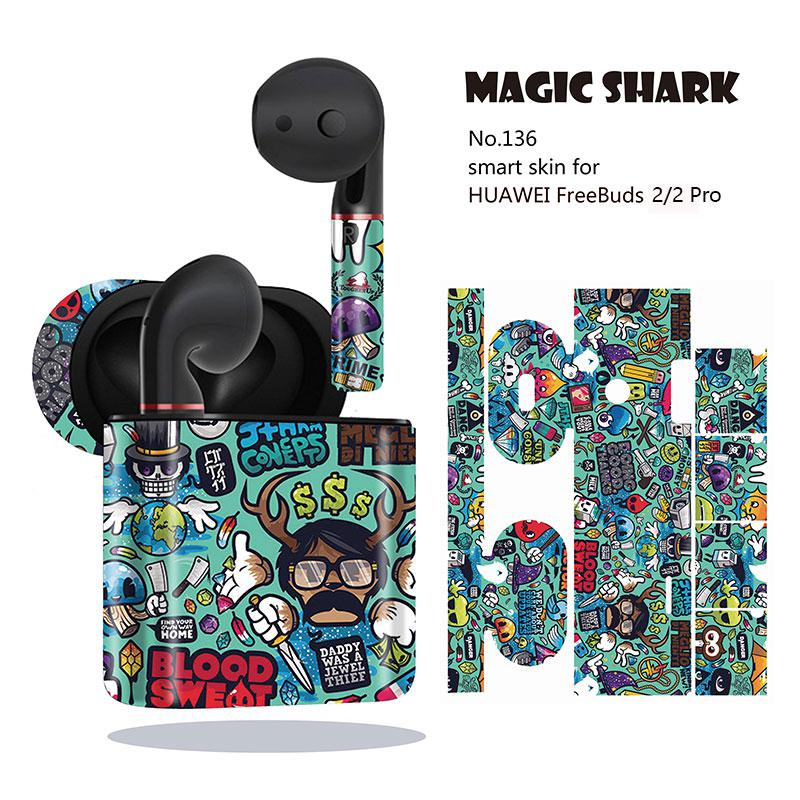 Magie Shark Graffiti Schädel Wasserdichte PVC Keine Verblassen Fall Abdeckung Aufkleber für Huawei Freebuds 2 2 Pro 136- 145: 136