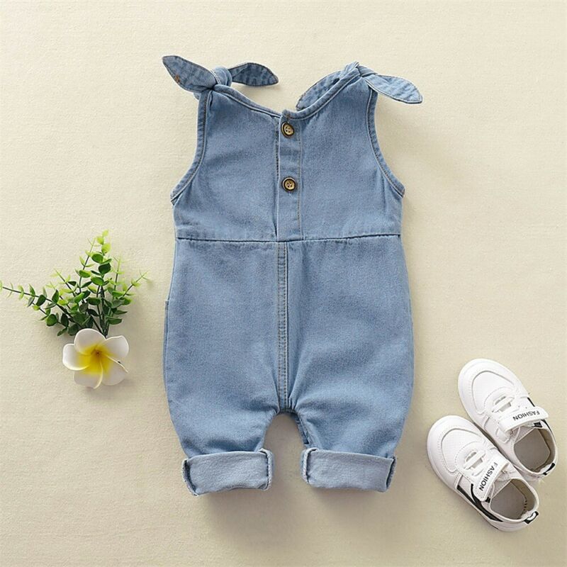 Ensemble de vêtements d&#39;été pour bébés filles, barboteuse en Denim, combinaison pour garçons, vêtements pour -nés, tenue pour nourrissons sans manches, combinaison solide