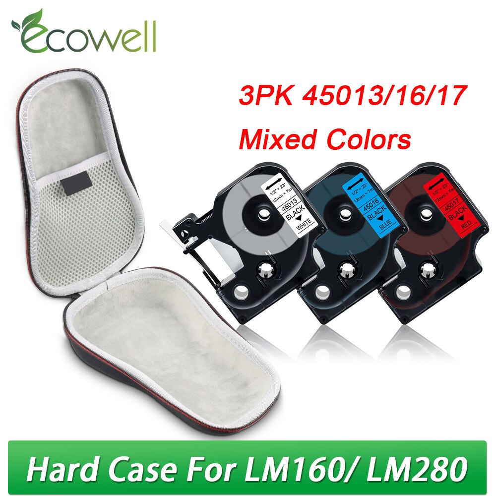 Ecowell przenośna torba podróżna dla Dymo LabelManager 160 280 D1 45013 LM160 drukarka do etykiet pokrowiec EVA ochronny podręczny schowek: 1 Case 3PK Set 1
