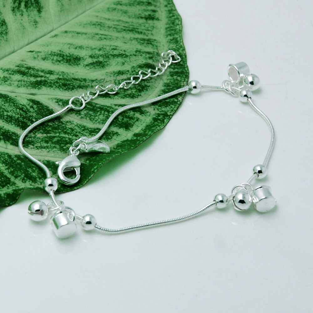 Fashion100% 925 Sterling Silver Anklet Women Cute Cup bell Foot Jewelry Summer Beach Barefoot Sandals Bracelet Ankle