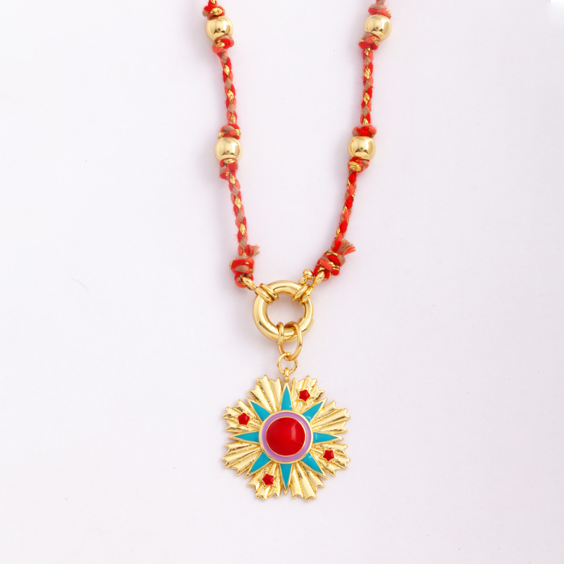 Estrella Celestial azul verde mal de ojo nudo largo collar de cuentas, Boho naturaleza cordón de algodón suéter amuleto verano playa joyería: Color dorado