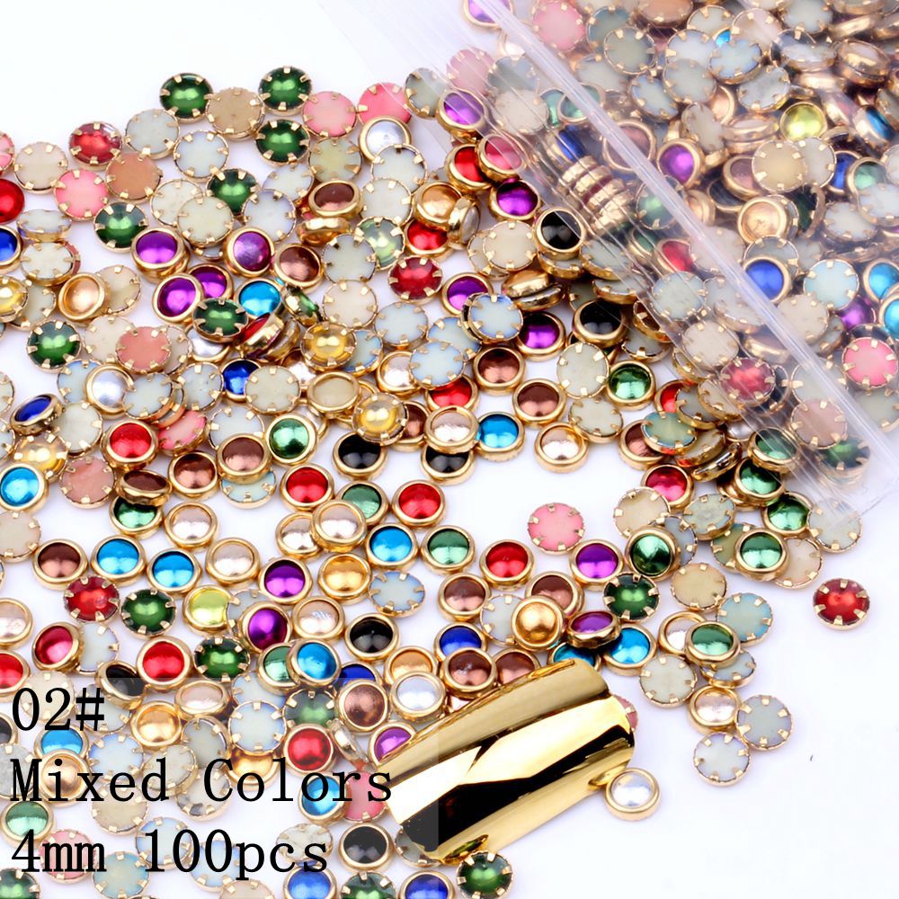 100 st 4mm 5mm 6mm många färger halvrunda pärlor metall strass diy nail art nagelpärlor skönhet glitter dekorationer: 02 blanda färger 4mm
