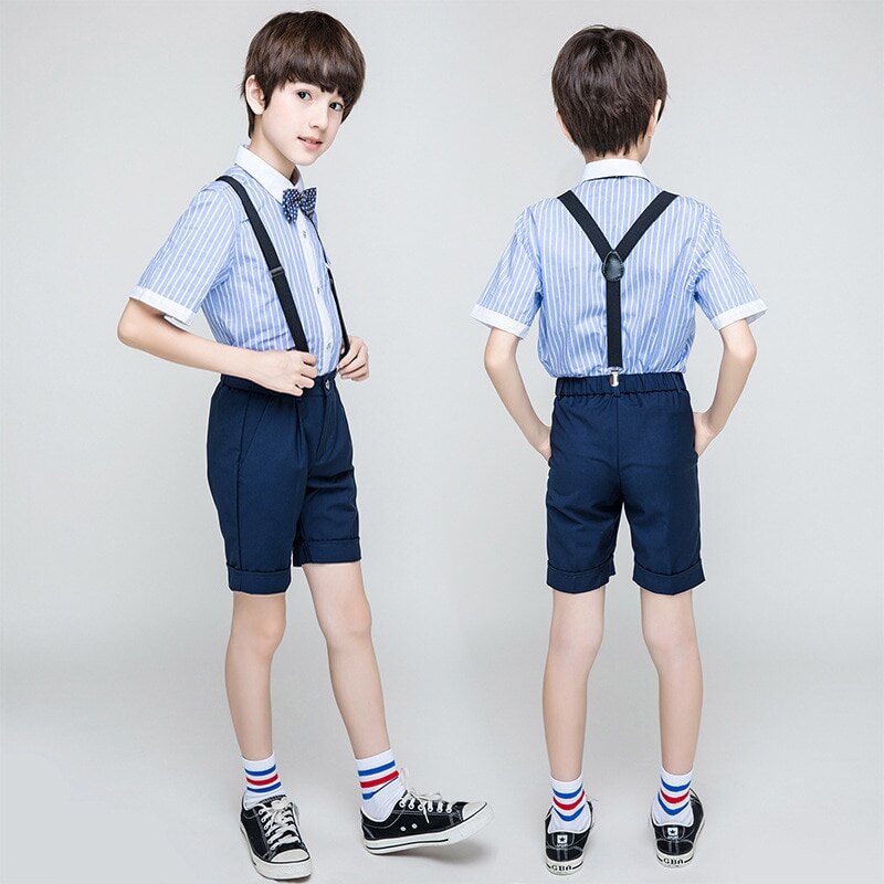 Angleterre garçons école uniforme formel rayé chemise globale plage fête enfant été Costume fleur garçons Boutique vêtements 194008
