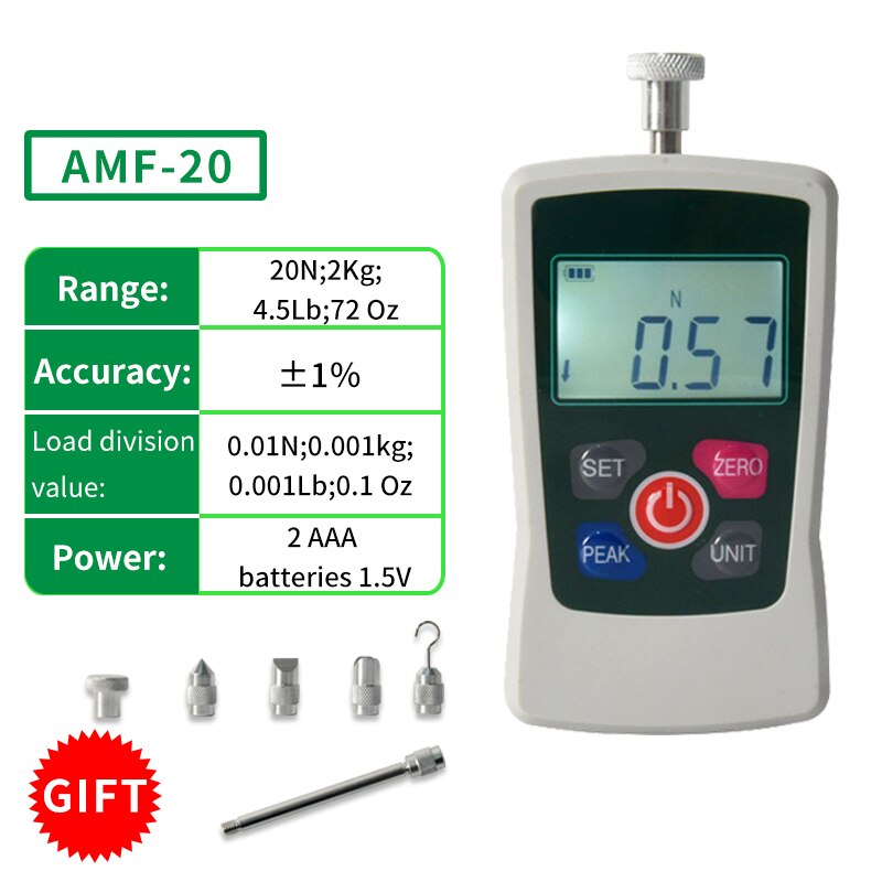 2-200N Digital Force Gauge Push Pull Gauge Portable Push Pull Tester Measuring Instrument Dynamometer Force Test Equipment: AMF-20